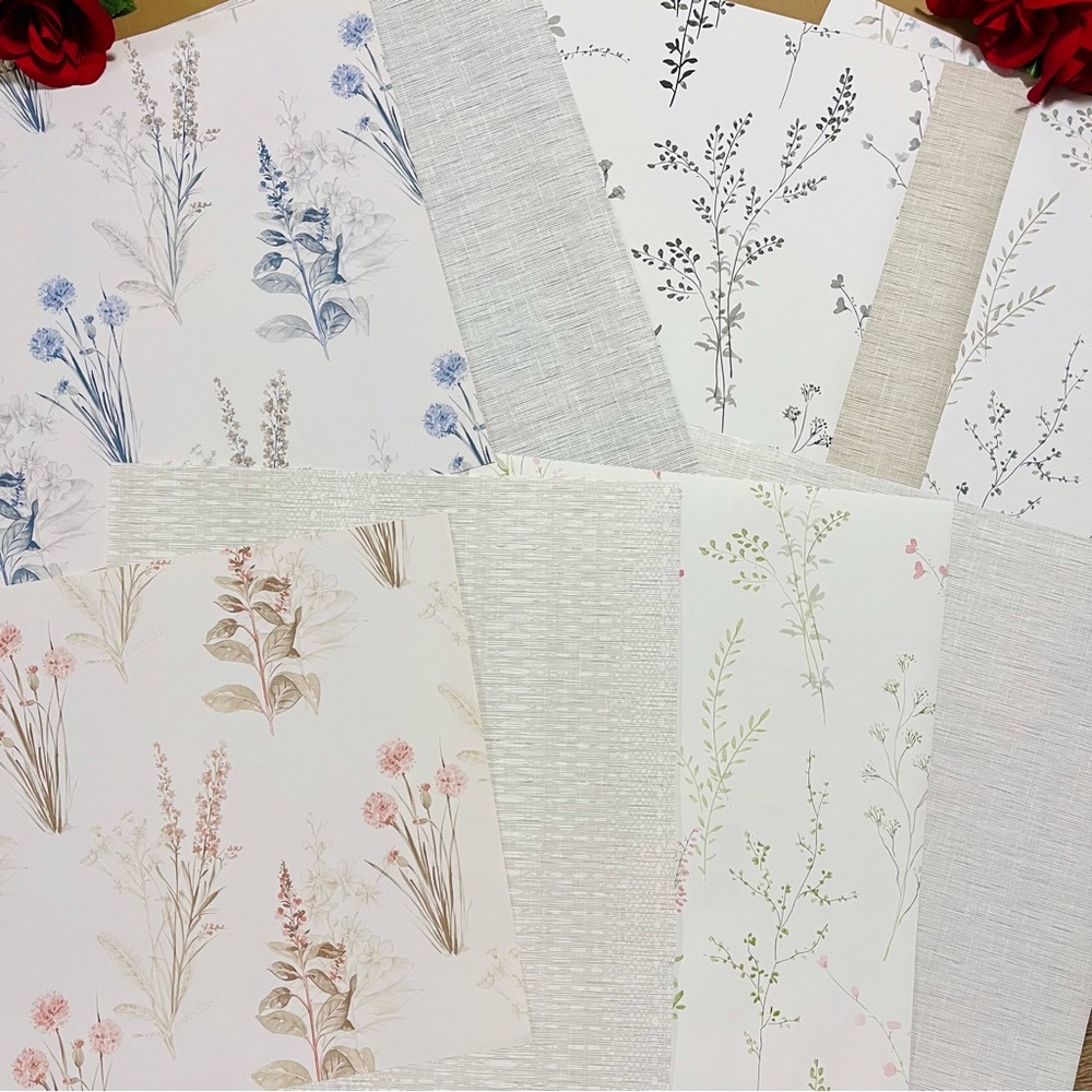 10 Large Quality Multicolor Floral & Stripe DIY Wallpaper Sheets (Some Vinyl)